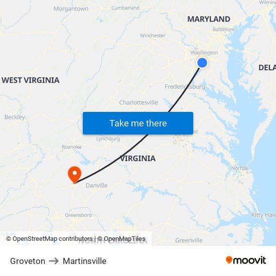 Groveton to Martinsville map