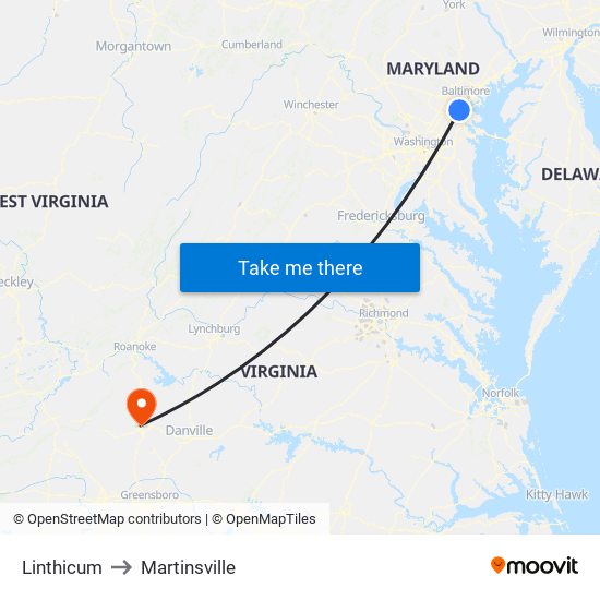 Linthicum to Martinsville map