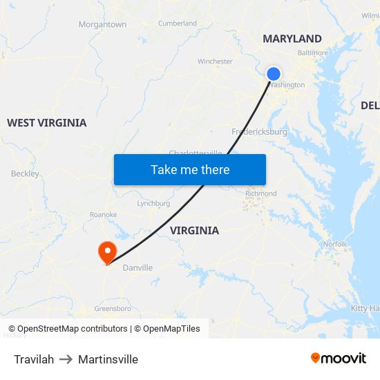 Travilah to Martinsville map