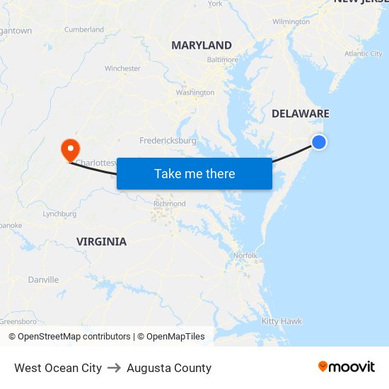 West Ocean City to Augusta County map