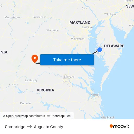 Cambridge to Augusta County map