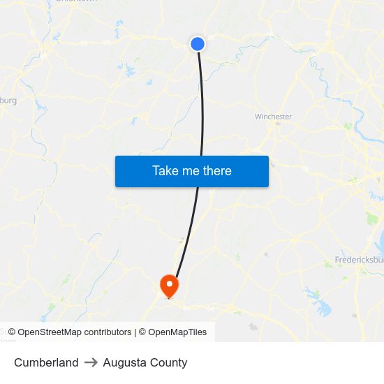 Cumberland to Augusta County map