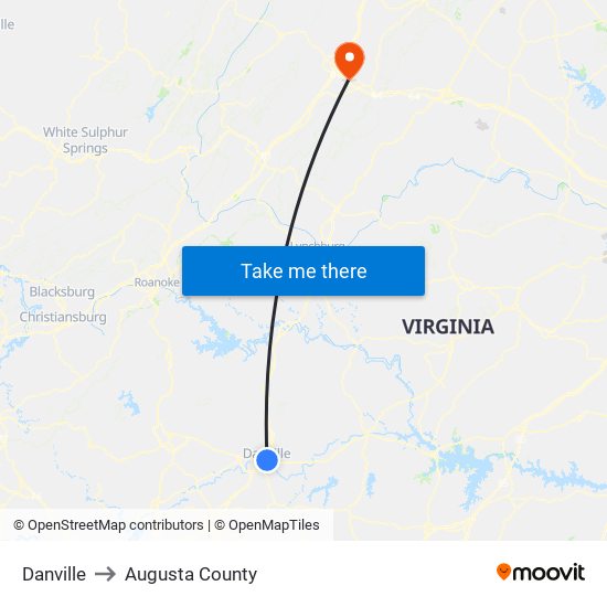 Danville to Augusta County map