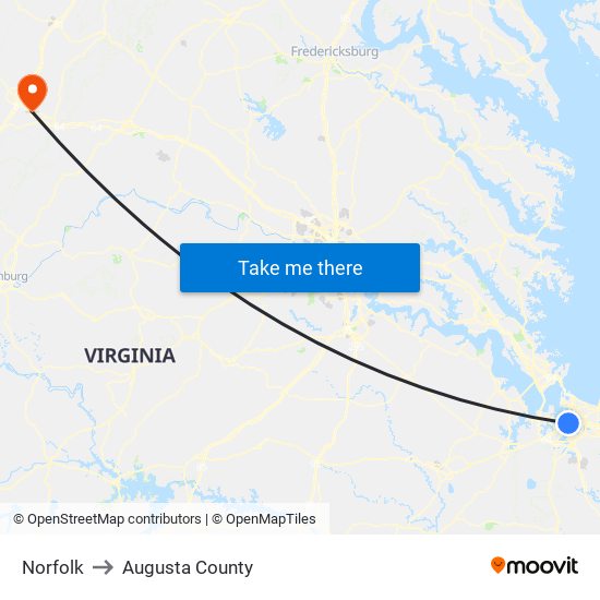 Norfolk to Augusta County map