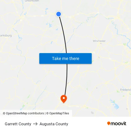 Garrett County to Augusta County map