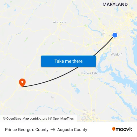 Prince George's County to Augusta County map