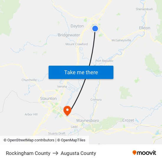 Rockingham County to Augusta County map