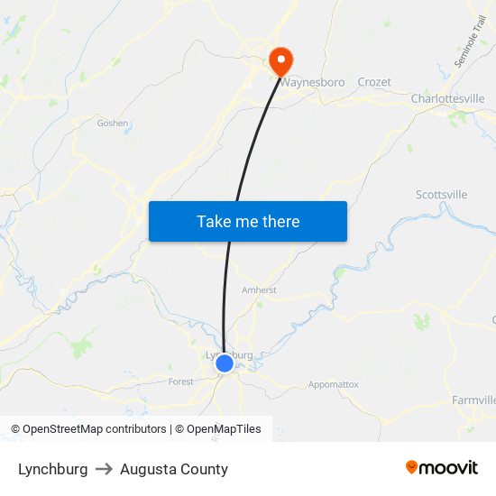 Lynchburg to Augusta County map