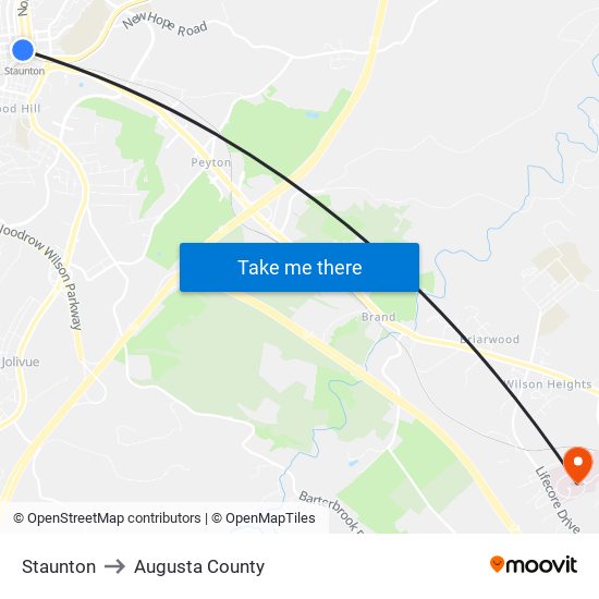 Staunton to Augusta County map