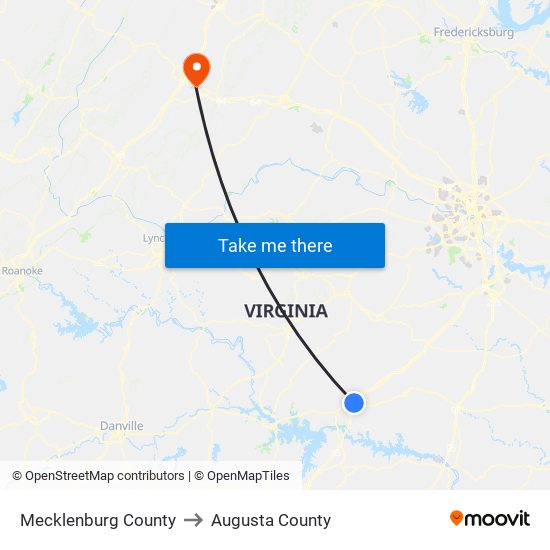 Mecklenburg County to Augusta County map