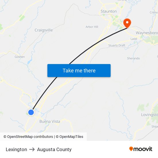 Lexington to Augusta County map