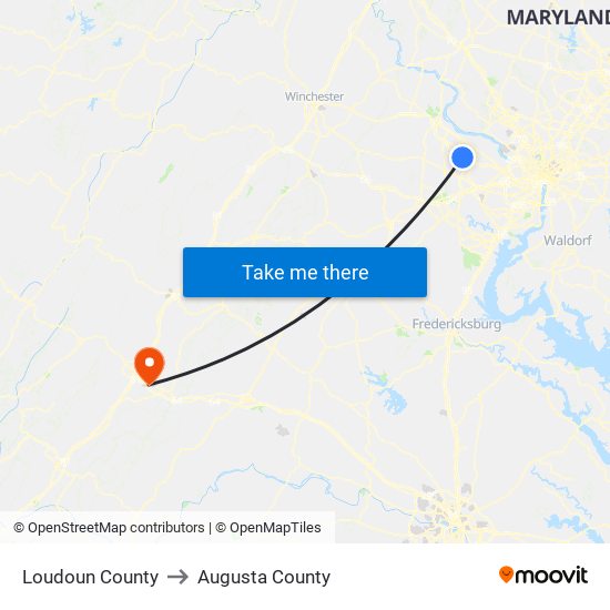 Loudoun County to Augusta County map