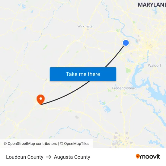 Loudoun County to Augusta County map