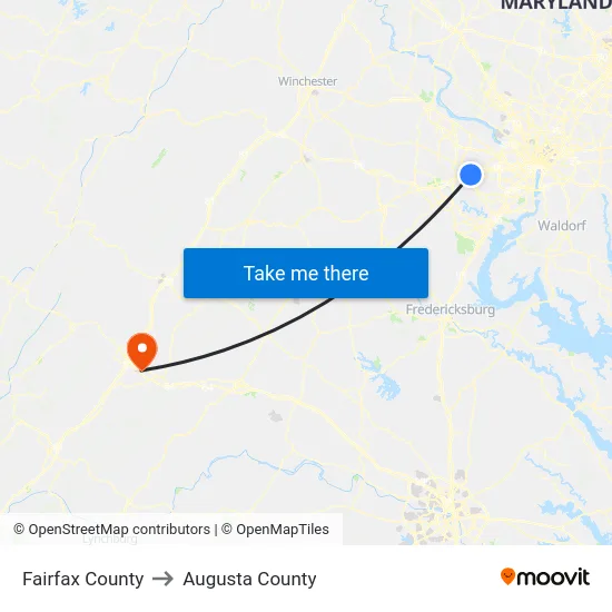 Fairfax County to Augusta County map