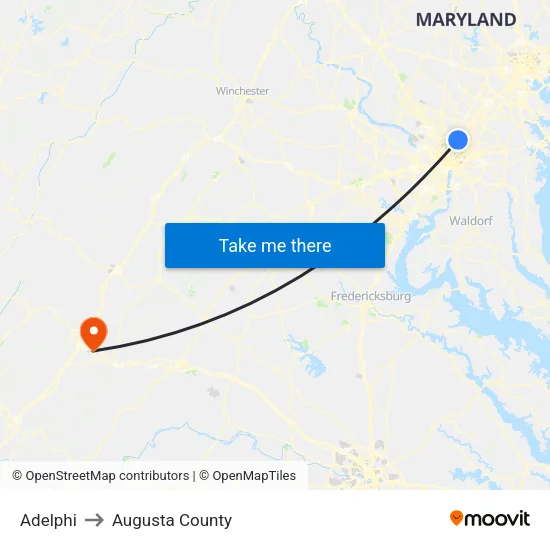 Adelphi to Augusta County map