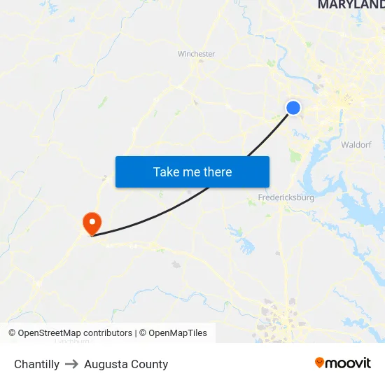 Chantilly to Augusta County map