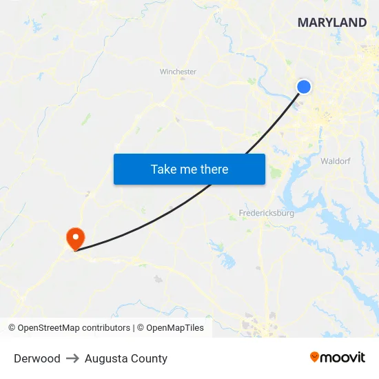 Derwood to Augusta County map