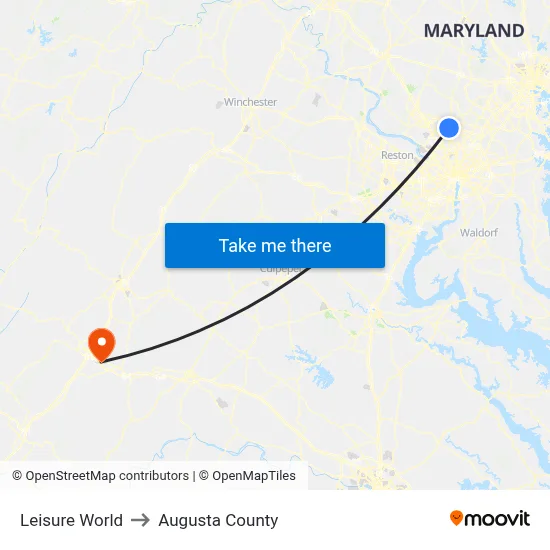 Leisure World to Augusta County map