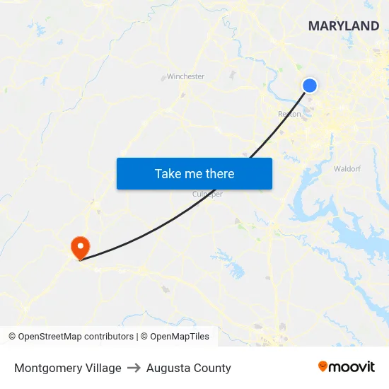 Montgomery Village to Augusta County map
