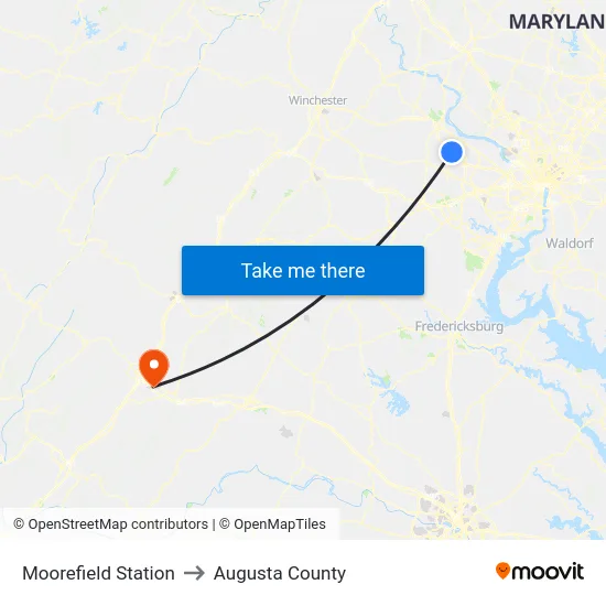 Moorefield Station to Augusta County map
