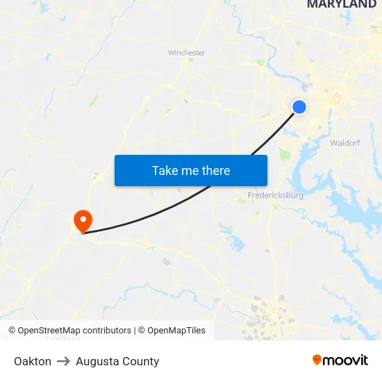 Oakton to Augusta County map