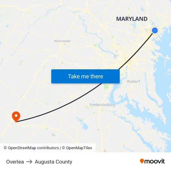 Overlea to Augusta County map