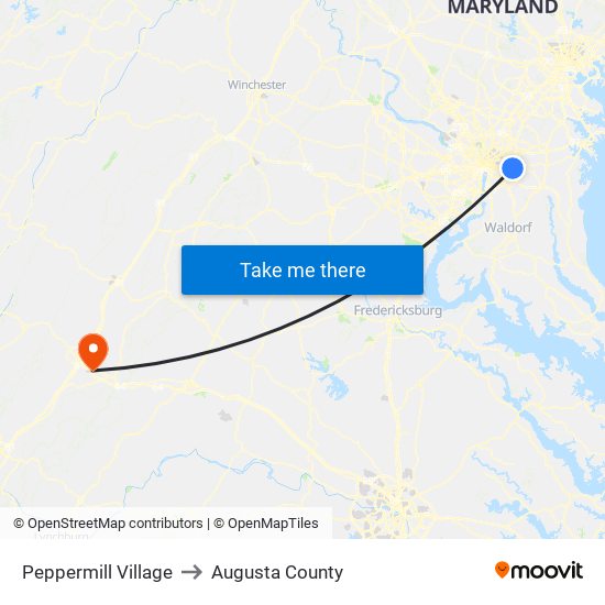 Peppermill Village to Augusta County map