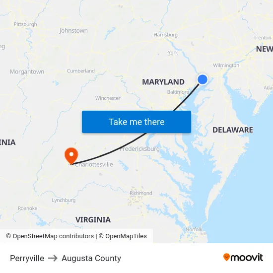 Perryville to Augusta County map