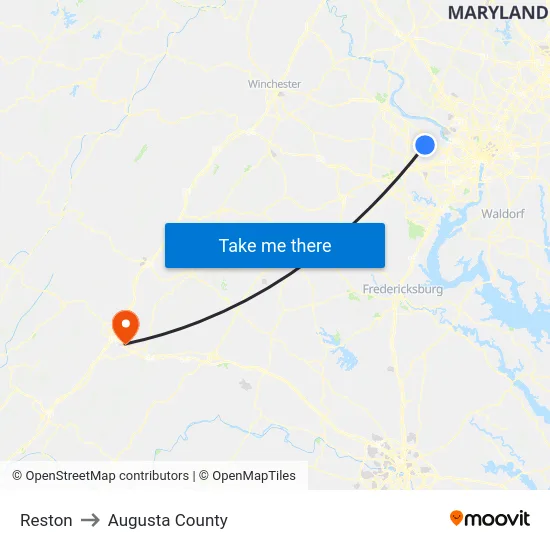 Reston to Augusta County map