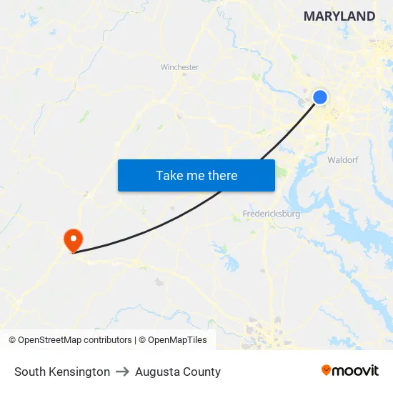 South Kensington to Augusta County map