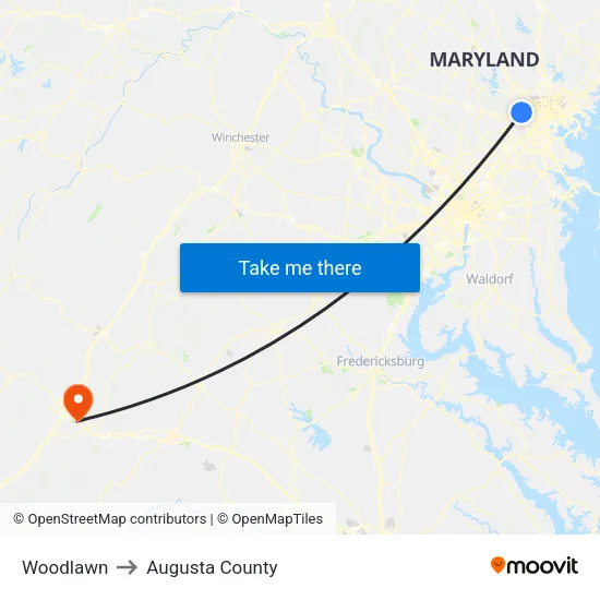 Woodlawn to Augusta County map