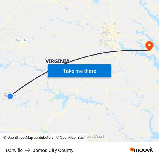 Danville to James City County map