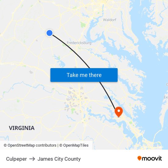 Culpeper to James City County map