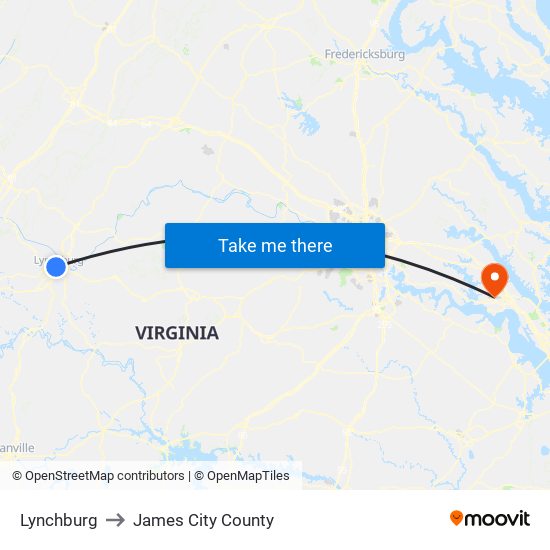 Lynchburg to James City County map