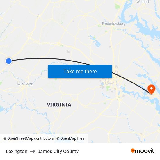 Lexington to James City County map