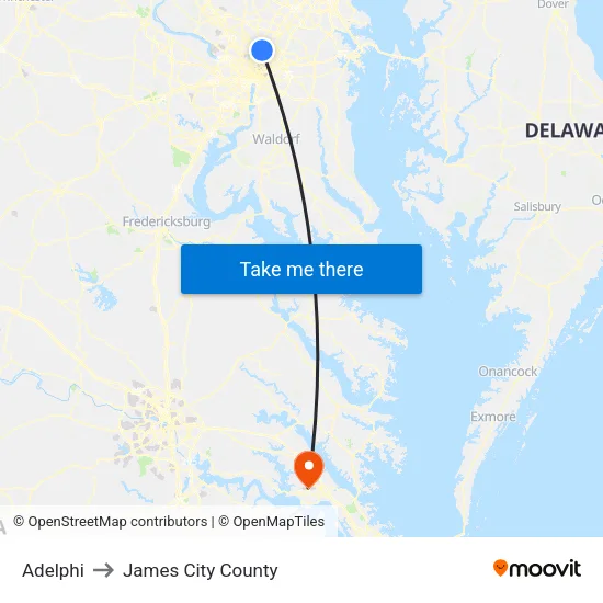Adelphi to James City County map