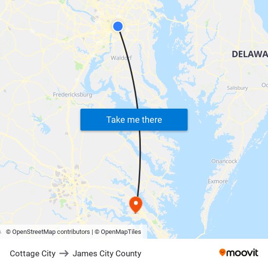 Cottage City to James City County map