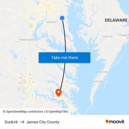 Dunkirk to James City County map