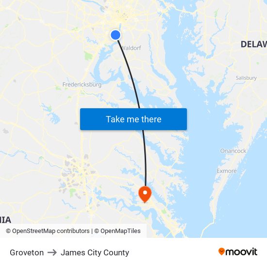 Groveton to James City County map