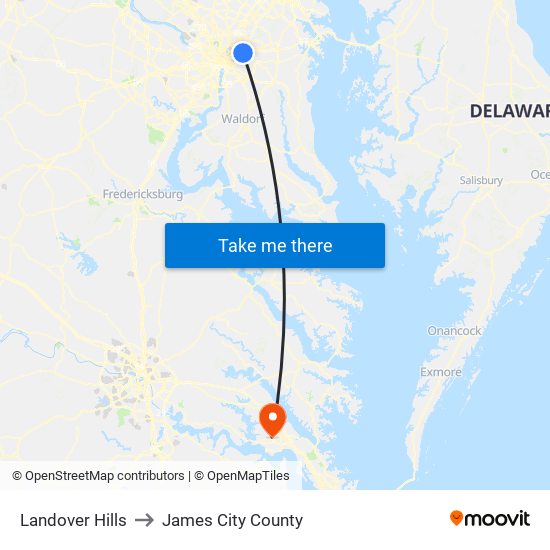 Landover Hills to James City County map