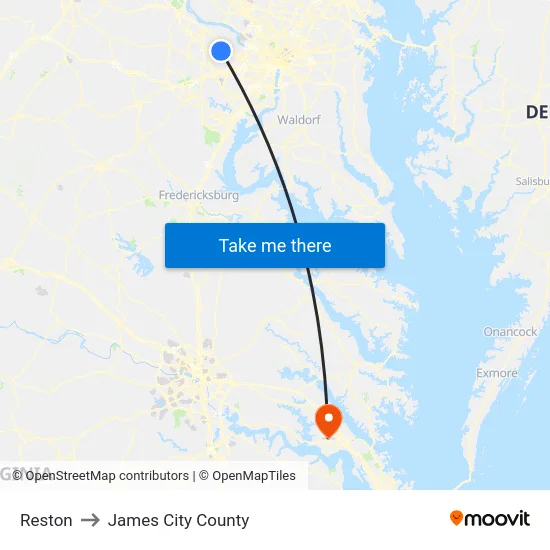 Reston to James City County map