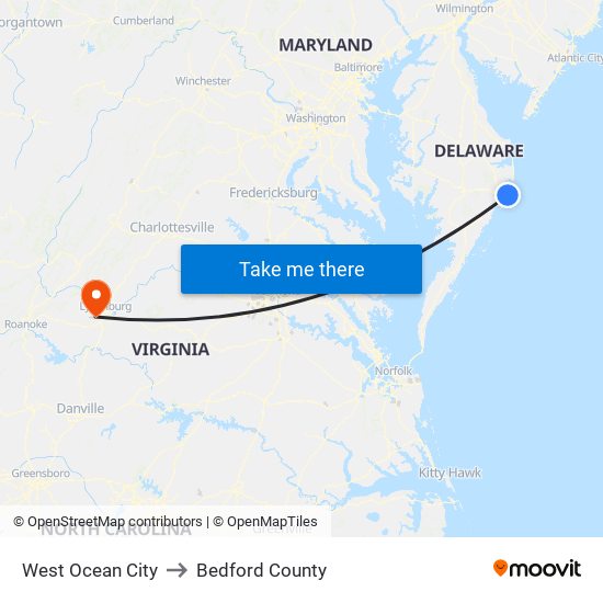 West Ocean City to Bedford County map