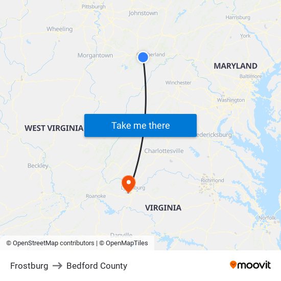 Frostburg to Bedford County map