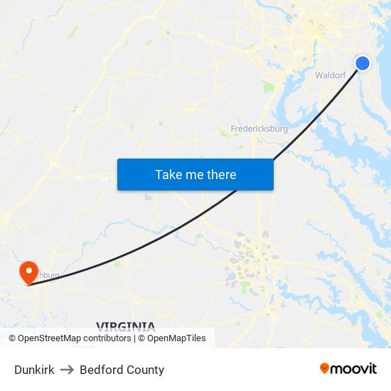 Dunkirk to Bedford County map