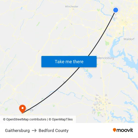 Gaithersburg to Bedford County map