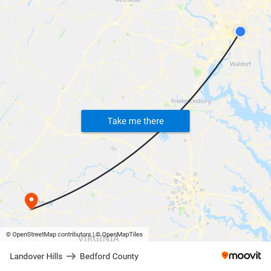 Landover Hills to Bedford County map