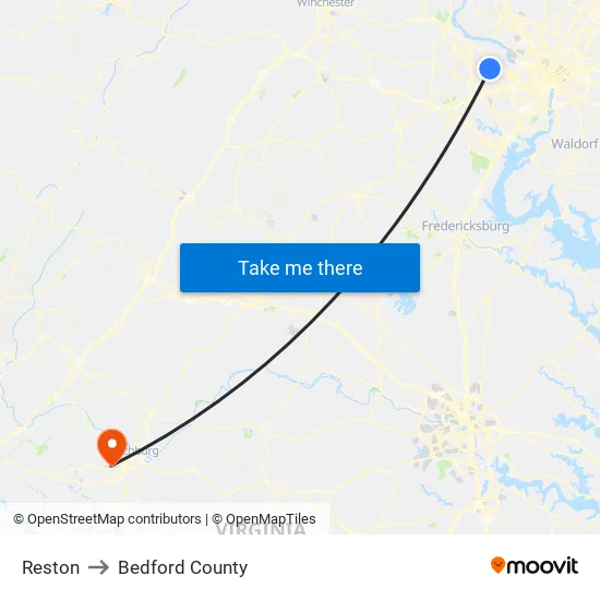 Reston to Bedford County map