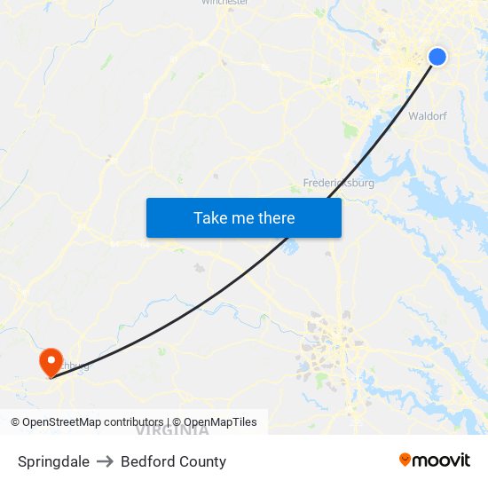 Springdale to Bedford County map