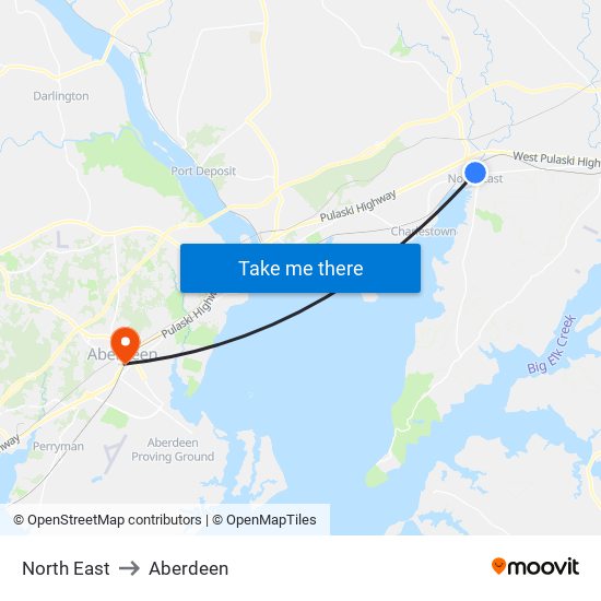 North East to Aberdeen map