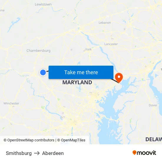 Smithsburg to Aberdeen map
